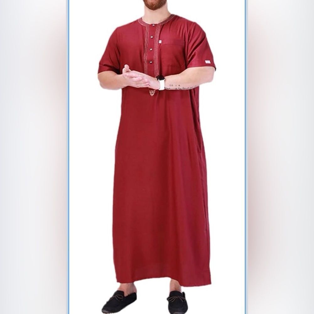 Arabian Men's Robe Fat Loose Short-Sleeved Top Ethnic Costume Muslim Drees Men